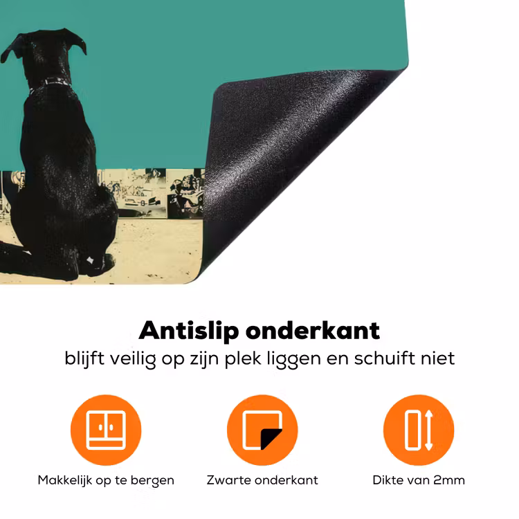 Retro - Jongen - Hond - Rood - Groen Inductie beschermer vinyl 3mm klein -zzzzzzz-td-onderkant
