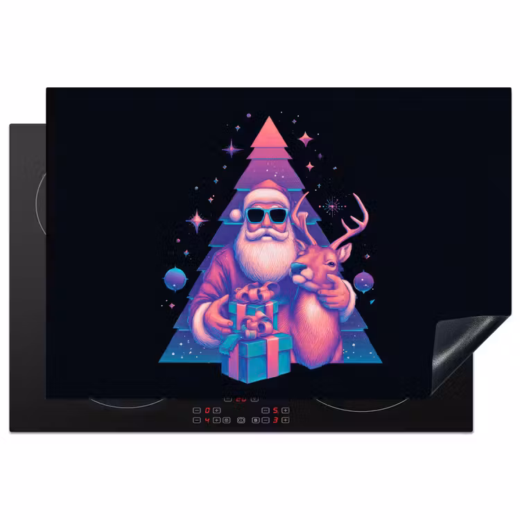 Retro - Kerstman - Rendieren - Kerstboom Inductie beschermer vinyl 3mm klein -3d