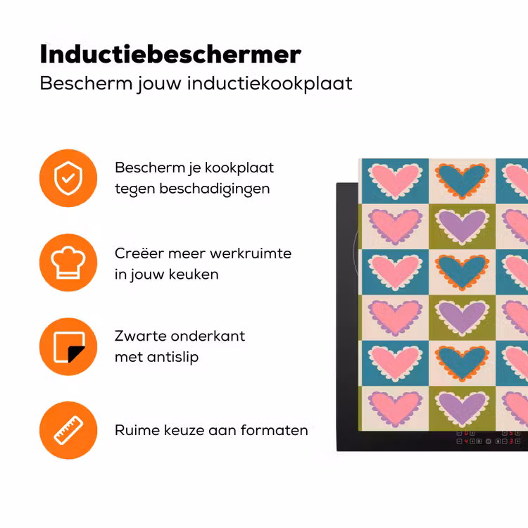 Retro - Kleuren - Patroon - Hartjes Inductie beschermer vinyl 3mm klein 276 -zzzzzzz-td-ups