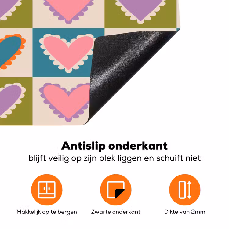 Retro - Kleuren - Patroon - Hartjes Inductie beschermer vinyl 3mm klein 276 -zzzzzzz-td-onderkant
