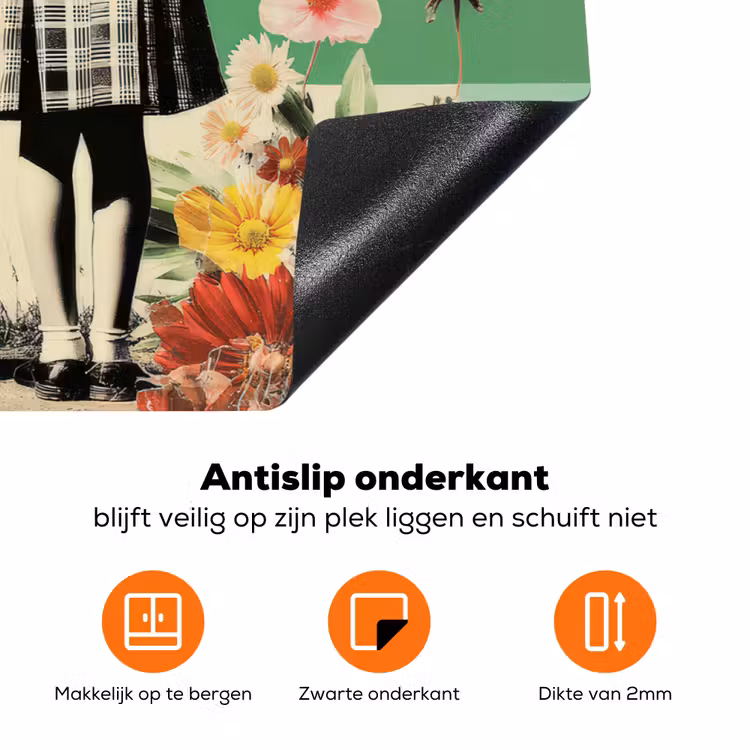 Retro - Meisje - Kat - Zon Inductie beschermer vinyl 3mm klein -zzzzzzz-td-onderkant