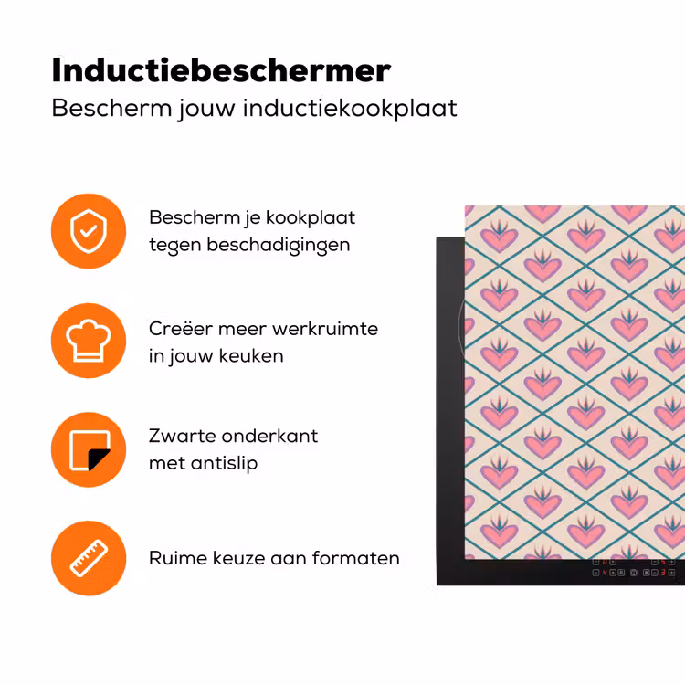 Retro - Ruit - Hartjes - Patroon Inductie beschermer vinyl 3mm klein 276 -zzzzzzz-td-ups