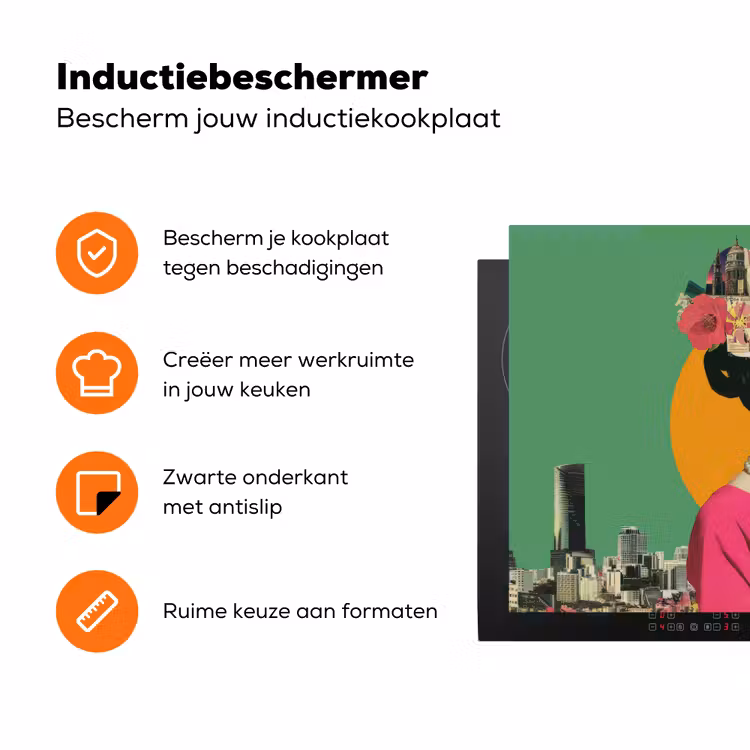 Retro - Vrouw - Stad - Zon Inductie beschermer vinyl 3mm klein -zzzzzzz-td-ups
