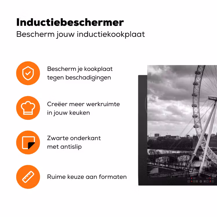 Reuzenrad - Klokkentoren - Architectuur - Zwart-wit - Stad Inductie beschermer vinyl 3mm klein -zzzzzzz-td-ups
