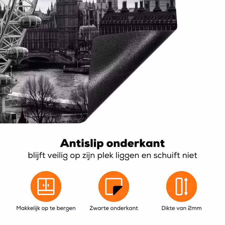 Reuzenrad - Klokkentoren - Architectuur - Zwart-wit - Stad Inductie beschermer vinyl 3mm klein -zzzzzzz-td-onderkant