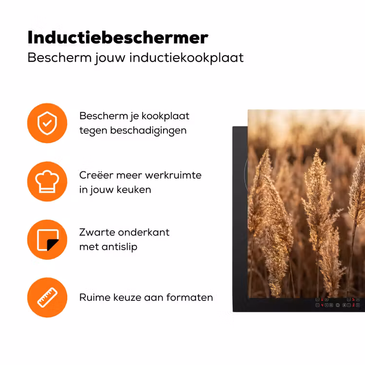 Rietpluimen - Gras - Zonsondergang - Goud - Serene Inductie beschermer vinyl 3mm klein -zzzzzzz-td-ups
