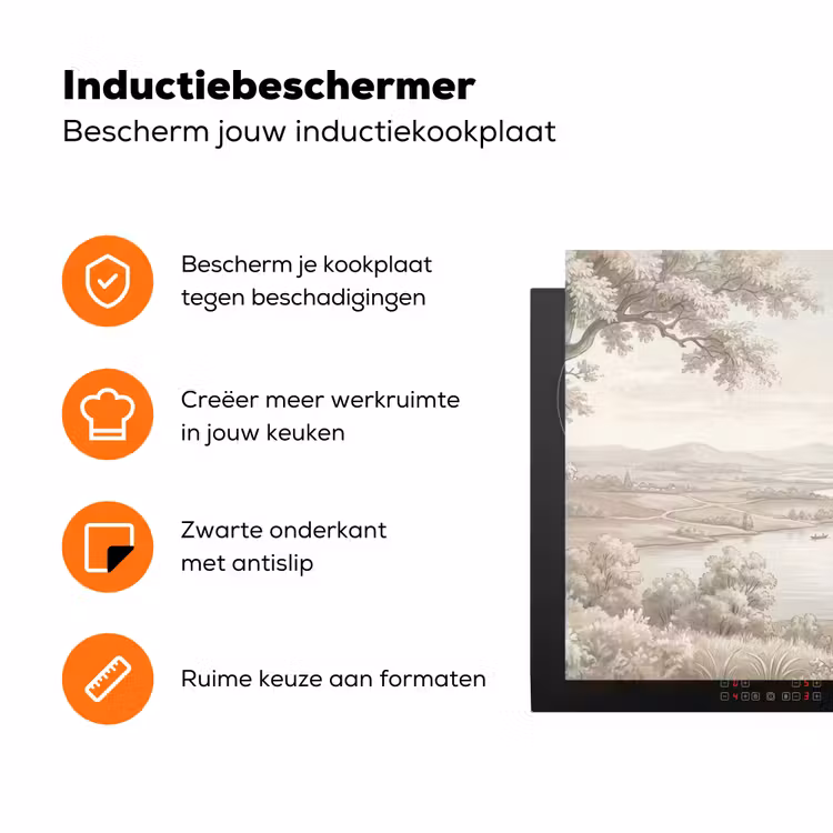 Rivierlandschap - Bergen - Natuur - Vintage - Beige Inductie beschermer vinyl 3mm klein -zzzzzzz-td-ups