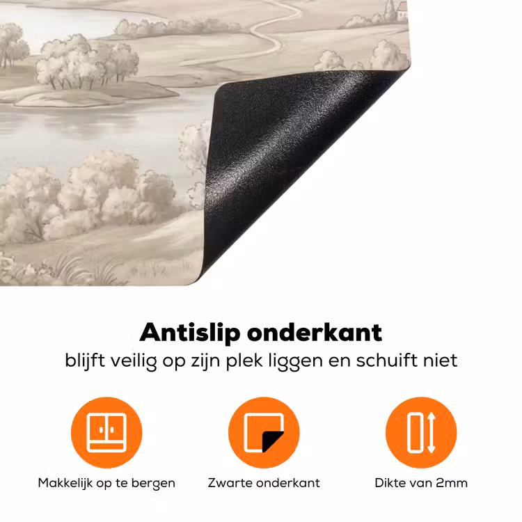 Rivierlandschap - Bergen - Natuur - Vintage - Beige Inductie beschermer vinyl 3mm klein -zzzzzzz-td-onderkant