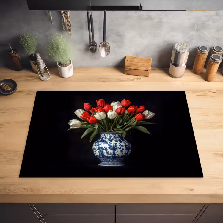 Rode - Bloemen - Tulpen - Vaas Inductie beschermer vinyl 3mm klein -sfeer5