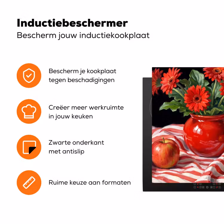 Inductiebeschermer - Rode bloemen - Vaas - Rode bloemen - Vaas Inductie beschermer vinyl 3mm klein