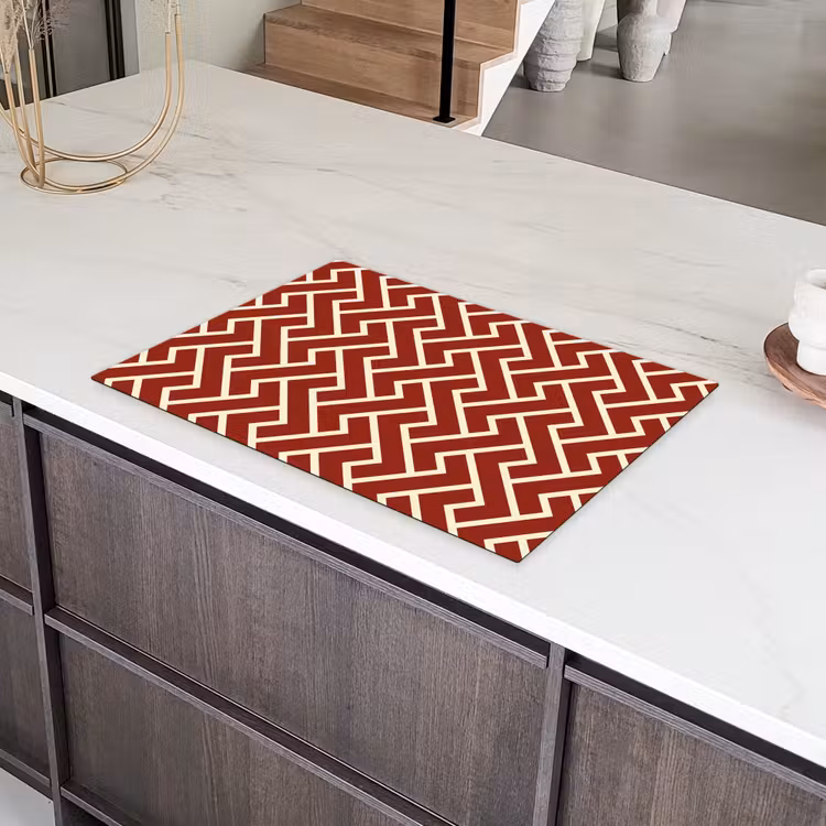 Rood - Beige - Patroon - Lijnen Inductie beschermer vinyl 3mm klein 276 -sfeer8