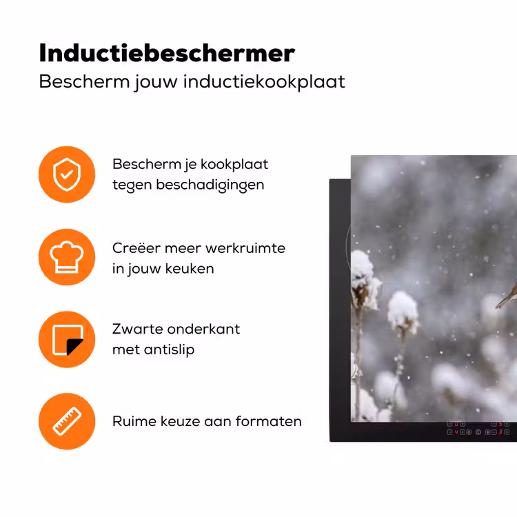 Roodborstje - Gedroogde bloem - Sneeuw - Winter - Vertederend Inductie beschermer vinyl 3mm klein -zzzzzzz-td-ups