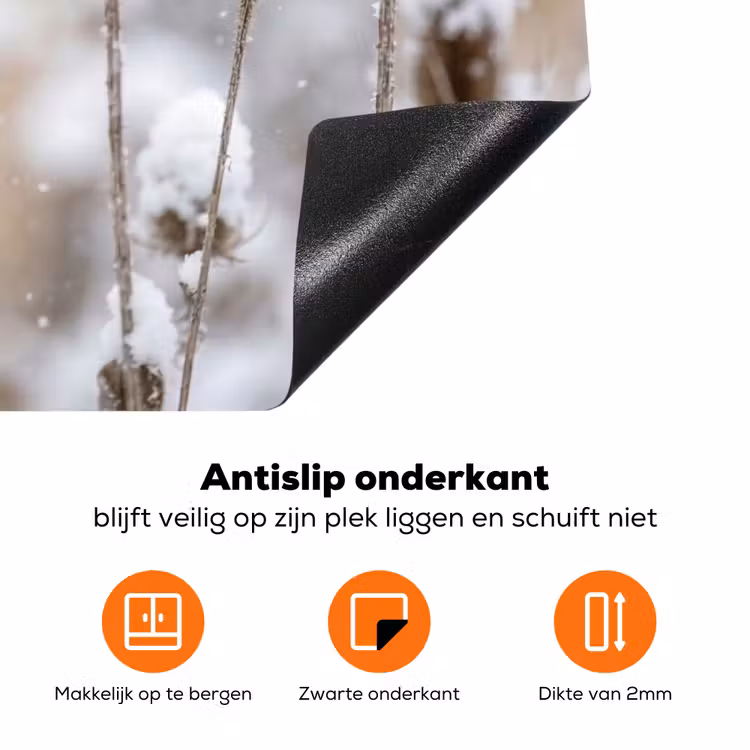 Roodborstje - Gedroogde bloem - Sneeuw - Winter - Vertederend Inductie beschermer vinyl 3mm klein -zzzzzzz-td-onderkant