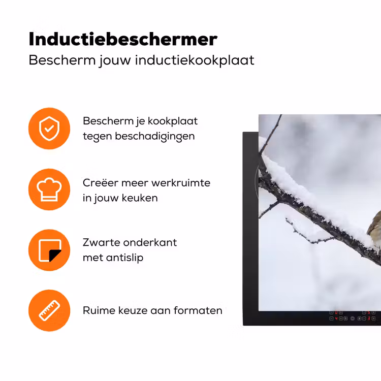 Roodborstje - Tak - Sneeuw - Winter - Levendig Inductie beschermer vinyl 3mm klein -zzzzzzz-td-ups