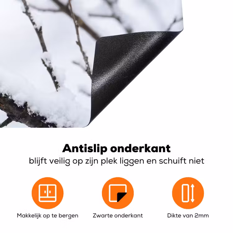 Roodborstje - Tak - Sneeuw - Winter - Levendig Inductie beschermer vinyl 3mm klein -zzzzzzz-td-onderkant