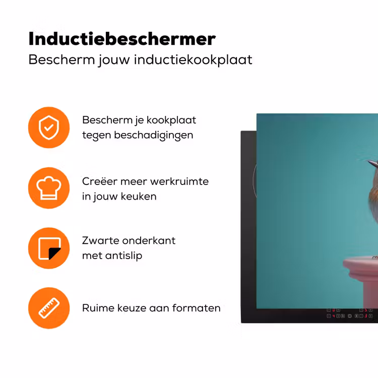 Roodborstje - Vogel - Koksmuts - Sokkel Inductie beschermer vinyl 3mm klein -zzzzzzz-td-ups