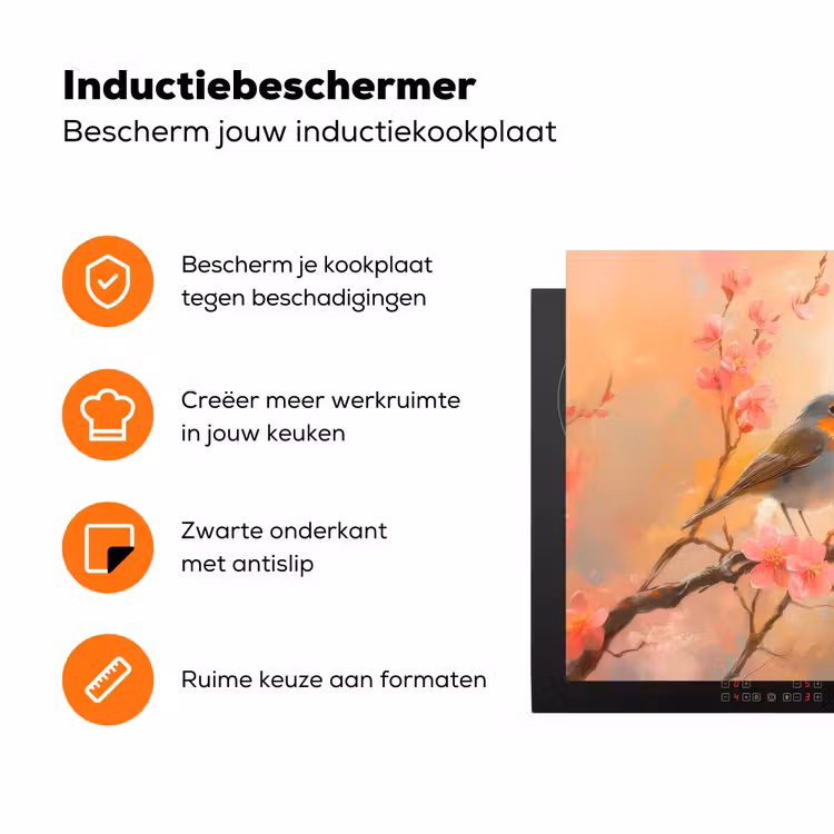 Roodborstjes - Sierlijk - Bloesemtak Inductie beschermer vinyl 3mm klein -zzzzzzz-td-ups