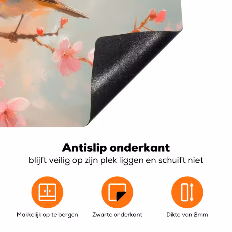 Roodborstjes - Sierlijk - Bloesemtak Inductie beschermer vinyl 3mm klein -zzzzzzz-td-onderkant