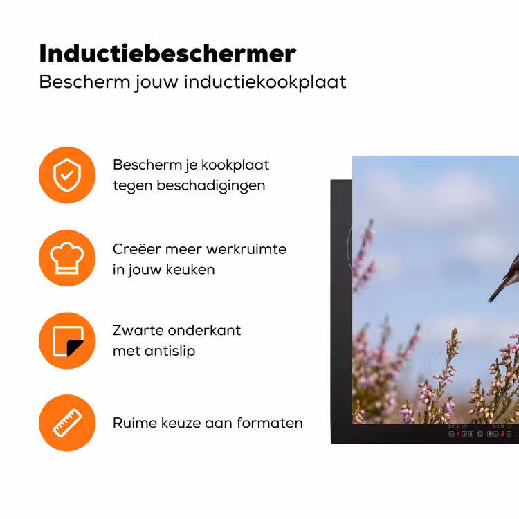 Roodborsttapuit - Heide - Paars - Natuur - Sfeervol Inductie beschermer vinyl 3mm klein -zzzzzzz-td-ups
