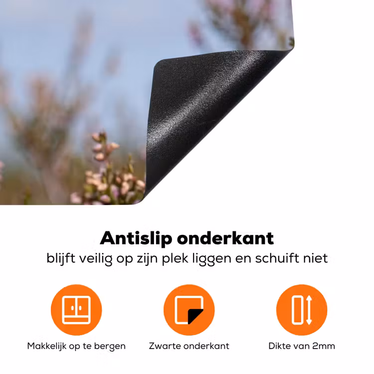 Roodborsttapuit - Heide - Paars - Natuur - Sfeervol Inductie beschermer vinyl 3mm klein -zzzzzzz-td-onderkant