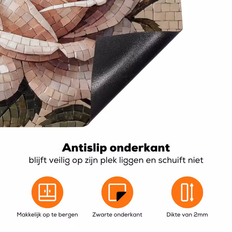 Roos - Mozaïek - Bloemen - Klassiek - Beige Inductie beschermer vinyl 3mm klein -zzzzzzz-td-onderkant