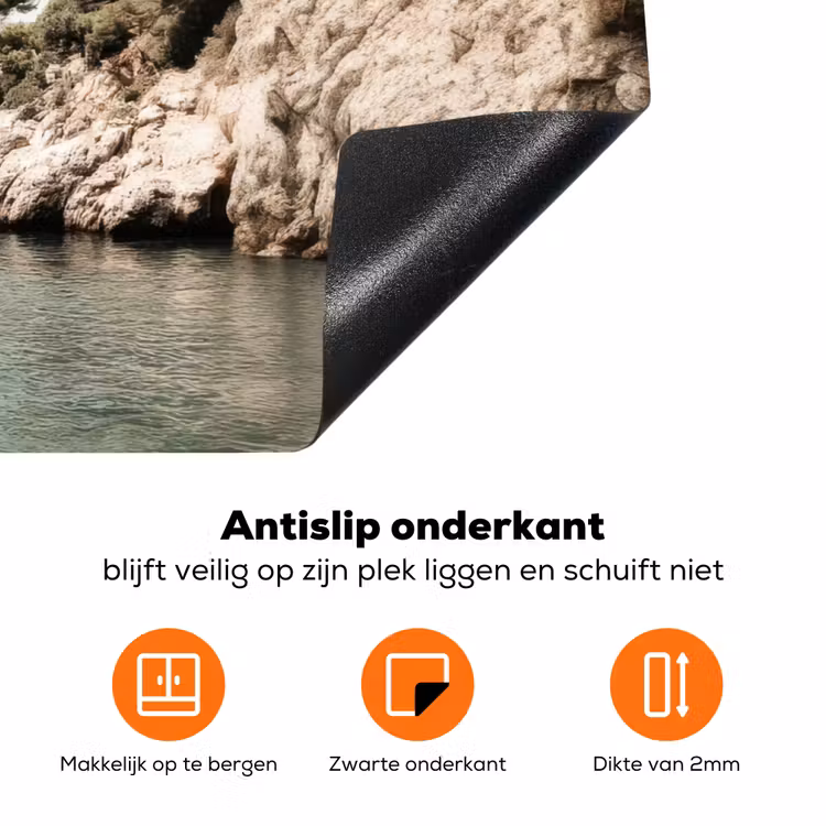 Rotsen - Zee - Boom - Groen Inductie beschermer vinyl 3mm klein -zzzzzzz-td-onderkant