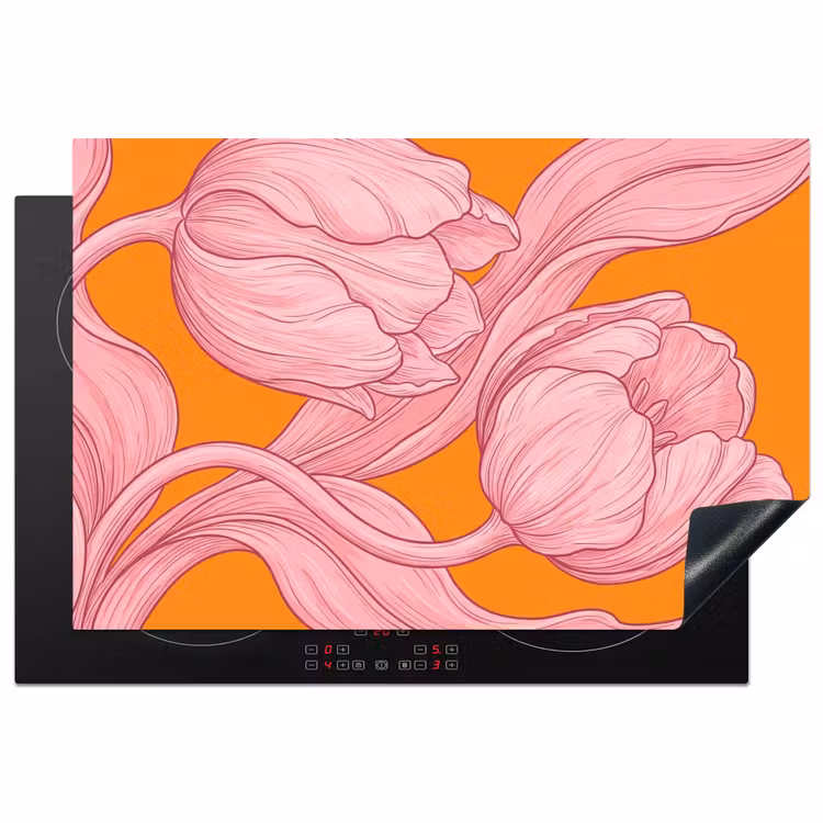Inductiebeschermer - Roze bloemen - Modern - Roze bloemen - Modern Inductie beschermer vinyl 3mm klein