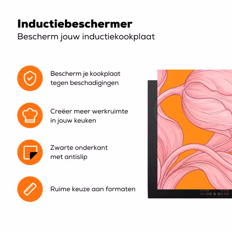 Inductiebeschermer - Roze bloemen - Modern - Roze bloemen - Modern Inductie beschermer vinyl 3mm klein