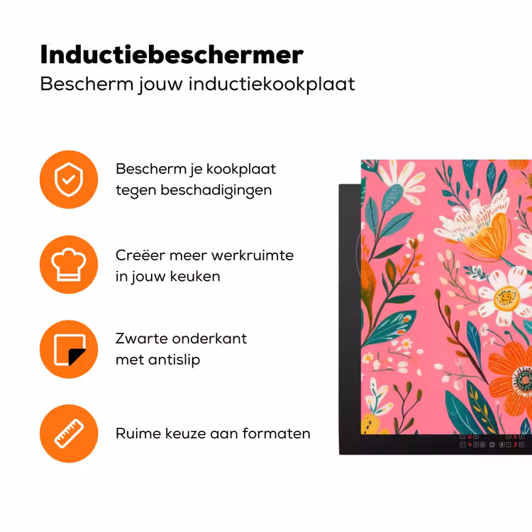Roze - Bloemen - Wit - Oranje Inductie beschermer vinyl 3mm klein -zzzzzzz-td-ups