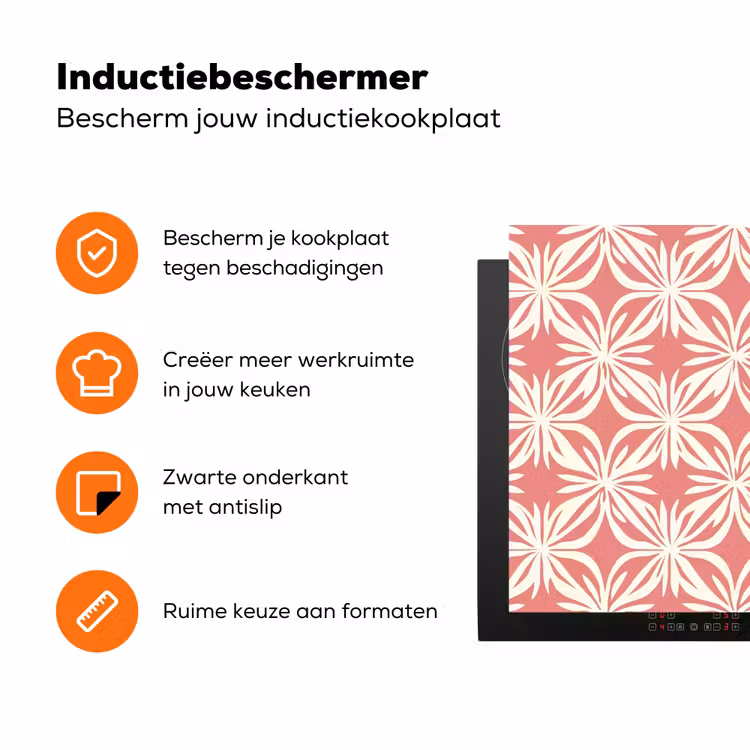 Roze - Bloemenmotief - Wit - Modern Inductie beschermer vinyl 3mm klein 276 -zzzzzzz-td-ups