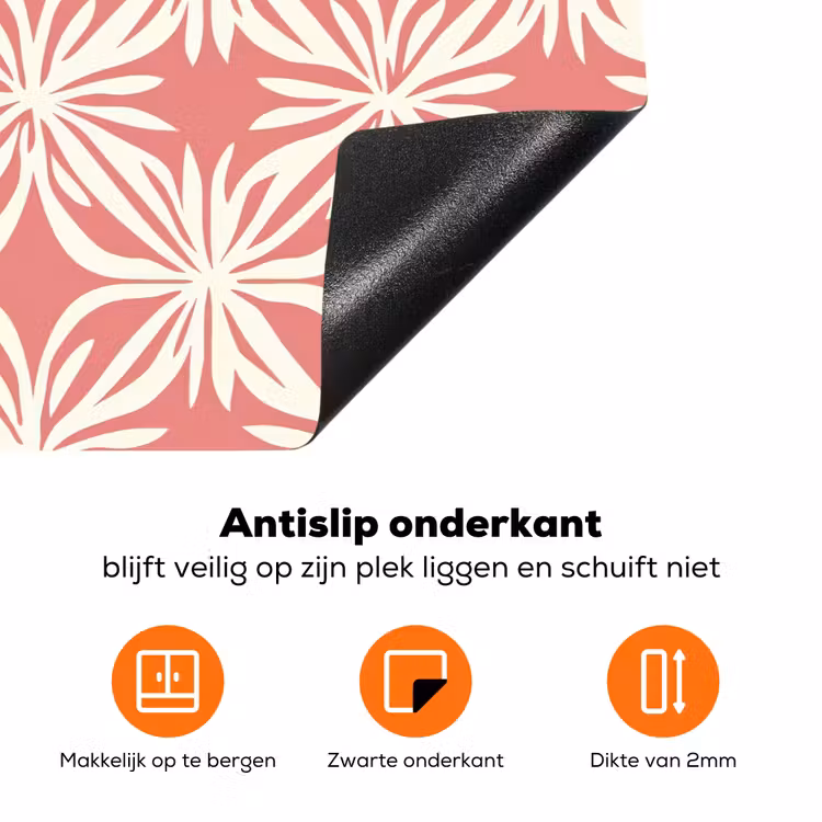 Roze - Bloemenmotief - Wit - Modern Inductie beschermer vinyl 3mm klein 276 -zzzzzzz-td-onderkant