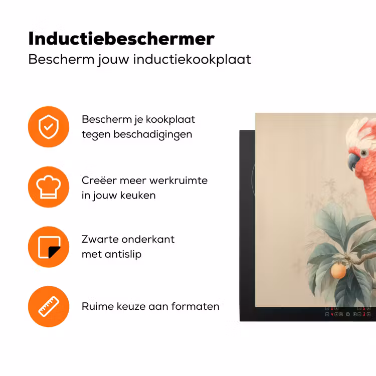 Roze kuifkaketoe - Tak met vruchten - Bladeren Inductie beschermer vinyl 3mm klein -zzzzzzz-td-ups
