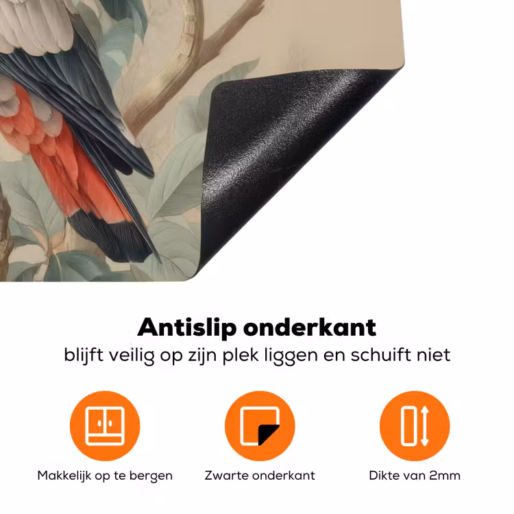 Roze kuifkaketoe - Tak met vruchten - Bladeren Inductie beschermer vinyl 3mm klein -zzzzzzz-td-onderkant