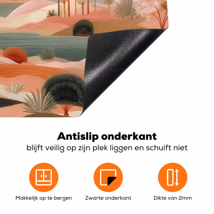 Roze landschap - Palmen - Water Inductie beschermer vinyl 3mm klein -zzzzzzz-td-onderkant