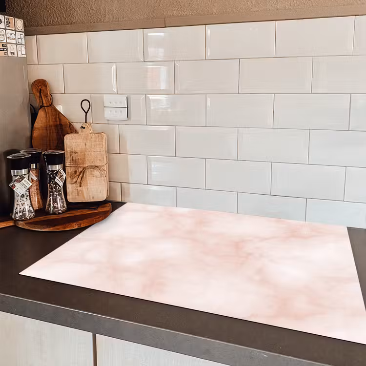 Roze - Marmer - Crème Inductie beschermer vinyl 3mm klein 276 -sfeer3