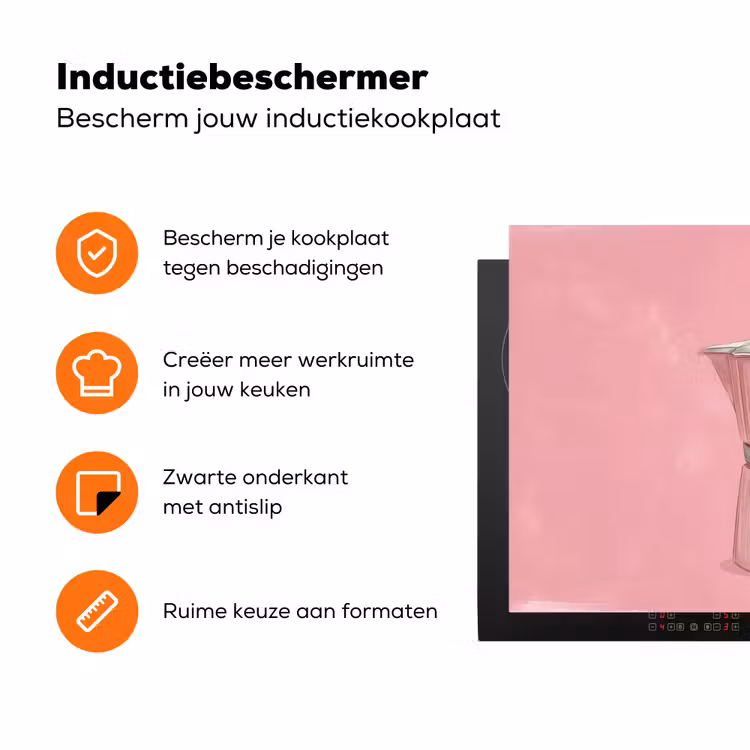 Roze - Mokkapot - Illustratie - Koffie Inductie beschermer vinyl 3mm klein -zzzzzzz-td-ups