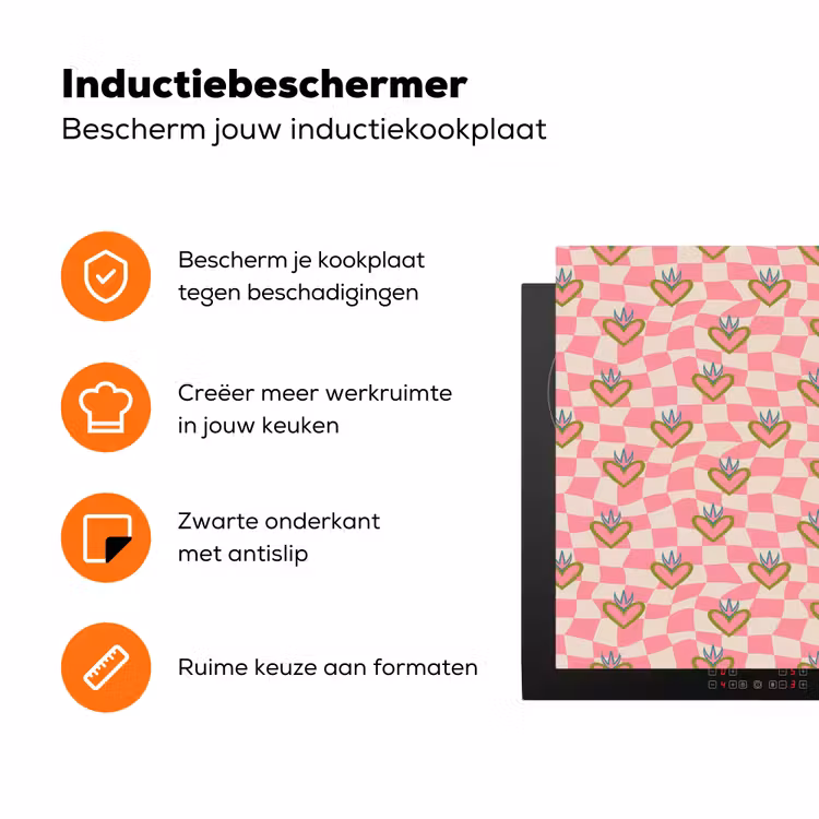 Roze - Retro - Patroon - Geblokt Inductie beschermer vinyl 3mm klein 276 -zzzzzzz-td-ups