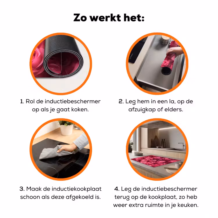 Rozen - Pink - Bloem Inductie beschermer vinyl 3mm klein -zzzzzzz-td-werking