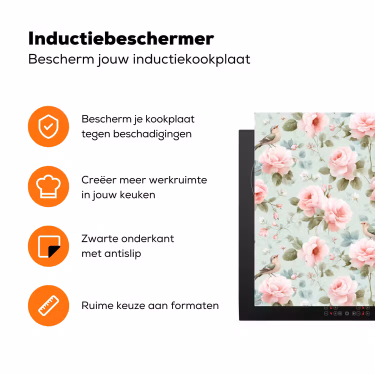 Rozen - Vogels - Pastel - Kleurrijk Inductie beschermer vinyl 3mm klein 276 -zzzzzzz-td-ups