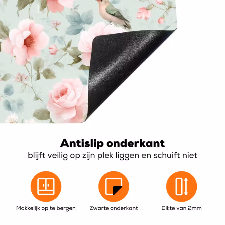 Rozen - Vogels - Pastel - Kleurrijk Inductie beschermer vinyl 3mm klein 276 -zzzzzzz-td-onderkant