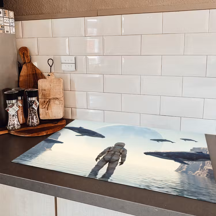 Inductiebeschermer - Ruimtevaarder - Walvis - Fantasie - Ruimtevaarder - Walvis - Fantasie Inductie beschermer vinyl 3mm klein