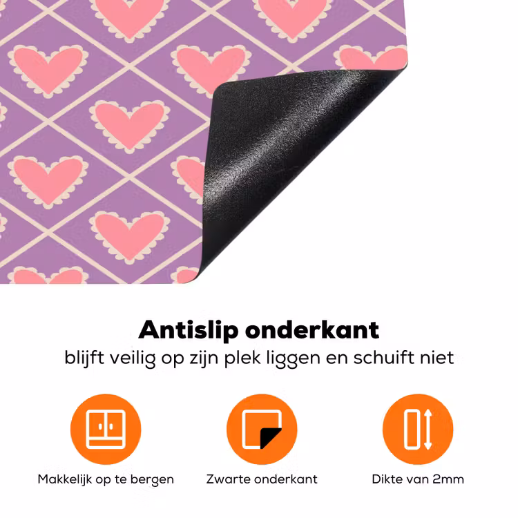 Ruit - Patroon - Paars - Hartjes Inductie beschermer vinyl 3mm klein 276 -zzzzzzz-td-onderkant