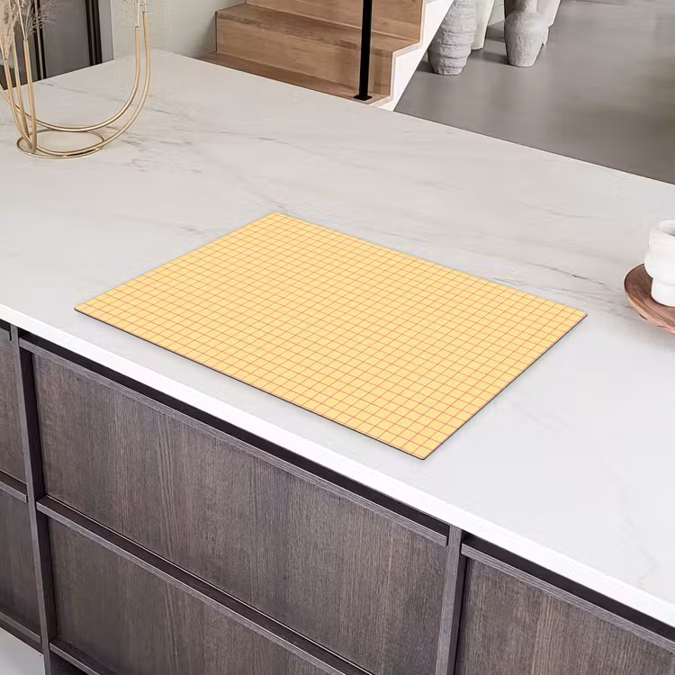 Ruitjes - Grid - Minimalistisch - Geel - Roze Inductie beschermer vinyl 3mm klein 276 -sfeer8