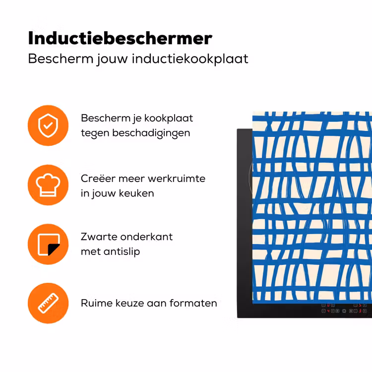 Ruitpatroon - Blauw - Crème Inductie beschermer vinyl 3mm klein 276 -zzzzzzz-td-ups