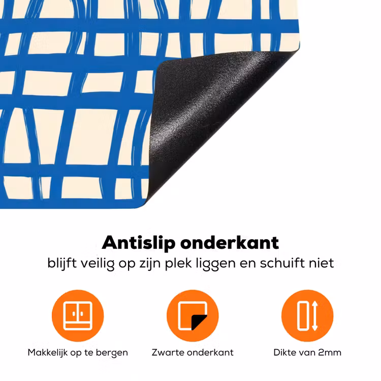 Ruitpatroon - Blauw - Crème Inductie beschermer vinyl 3mm klein 276 -zzzzzzz-td-onderkant
