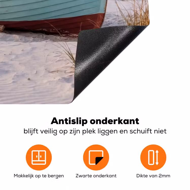 Rustiek - Roeiboot - Zandstrand Inductie beschermer vinyl 3mm klein -zzzzzzz-td-onderkant