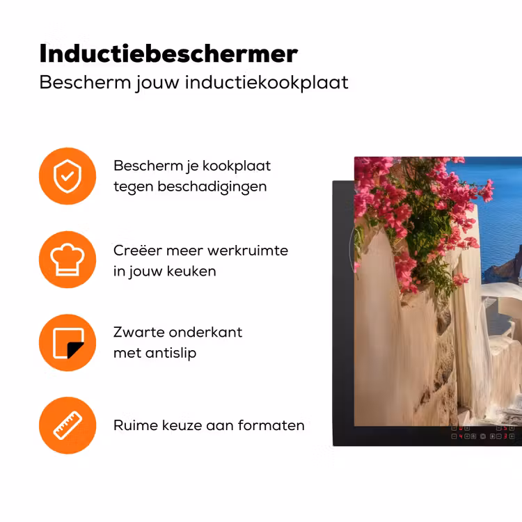 Santorini - Bloemen - Griekenland Inductie beschermer vinyl 3mm klein -zzzzzzz-td-ups