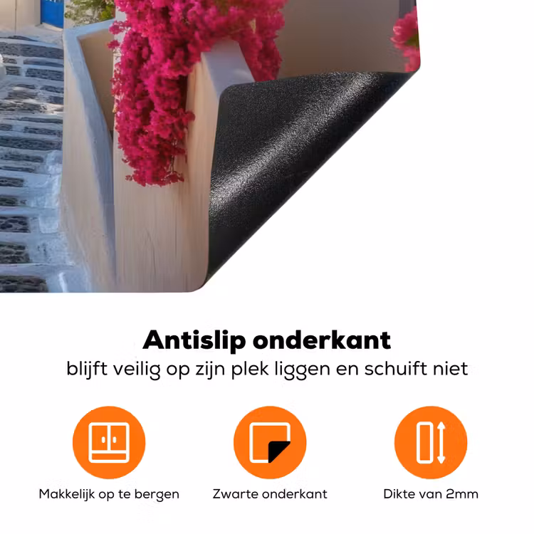 Santorini - Bloemen - Griekenland Inductie beschermer vinyl 3mm klein -zzzzzzz-td-onderkant