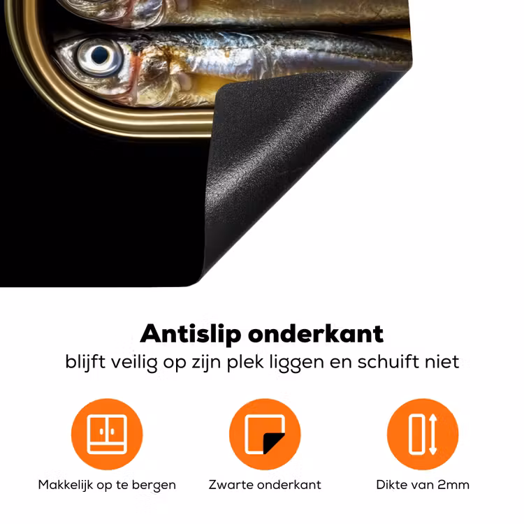 Sardines - Blik - Zwart - Vissen Inductie beschermer vinyl 3mm klein -zzzzzzz-td-onderkant