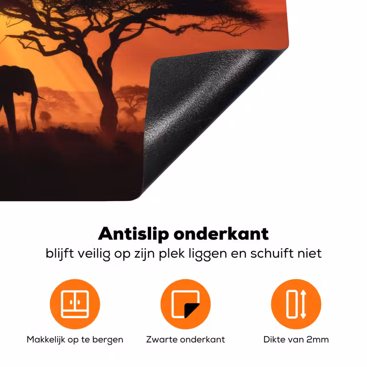Savanne - Olifanten - Zonsondergang Inductie beschermer vinyl 3mm klein -zzzzzzz-td-onderkant
